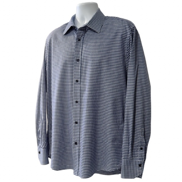 QUIETI Men’s Dress Shirt L |Blue & White Houndstooth| 100% Cotton |Made in Korea - Picture 6 of 10
